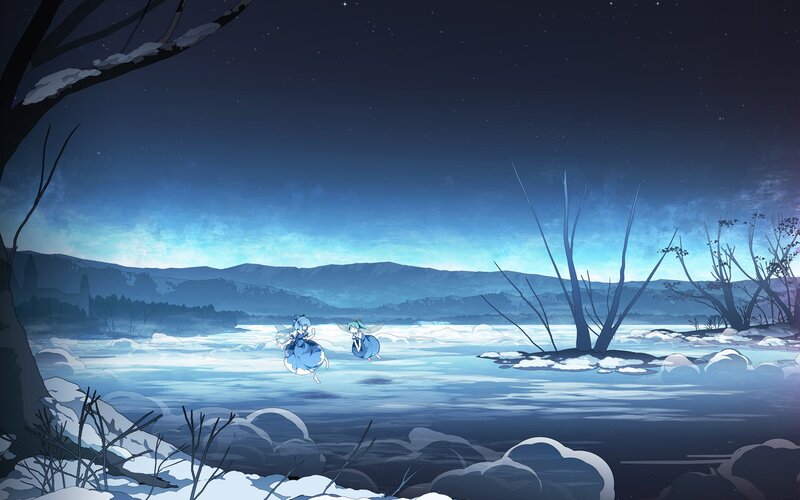 Two fairies over a frozen lake