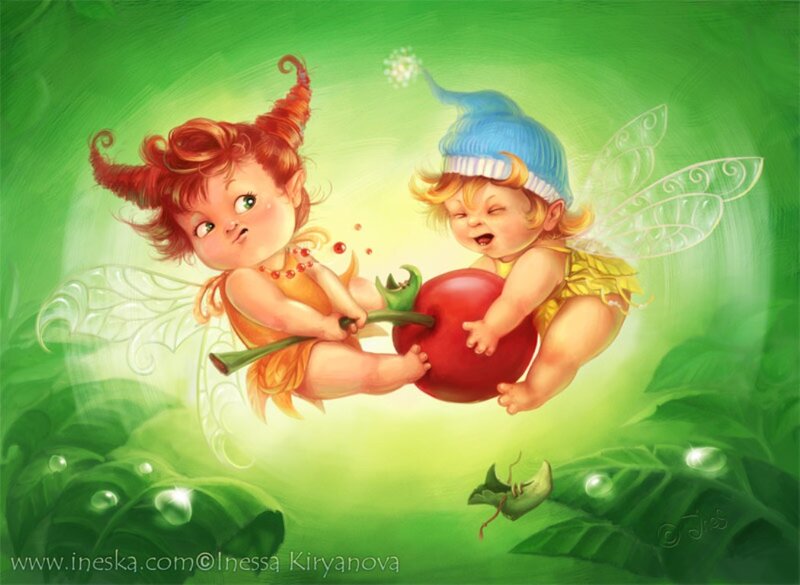 Two Fairies Sharing Apple