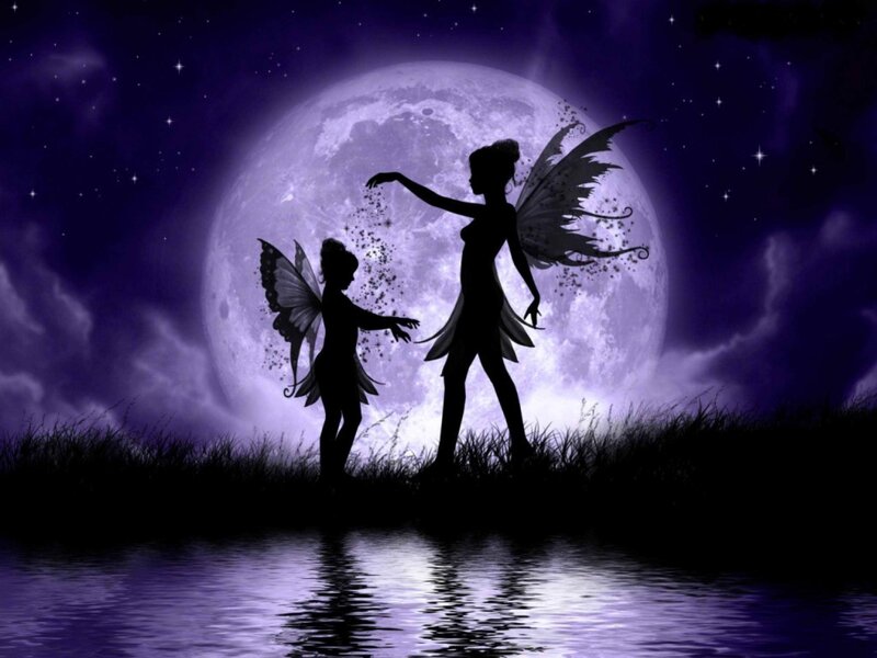 Two Fairies Silhouetted — Purple, Serene