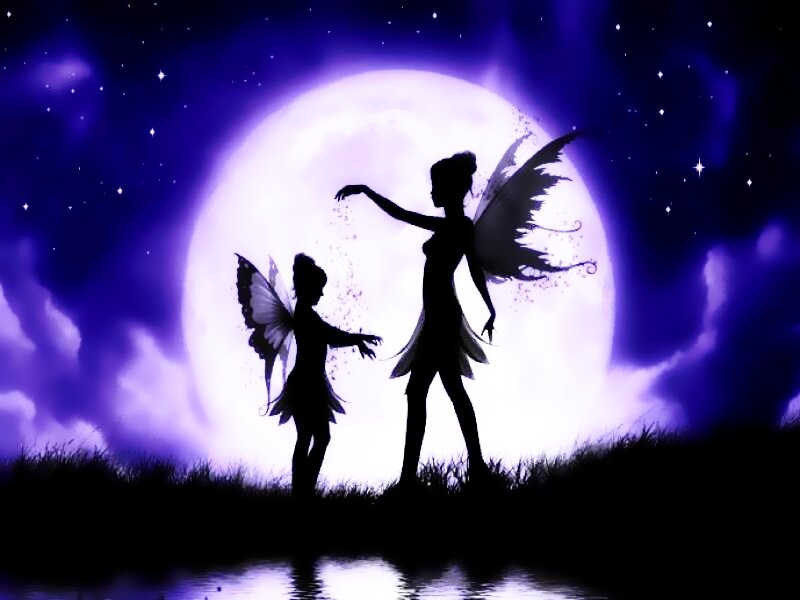 Two Fairies Silhouetted — Purple