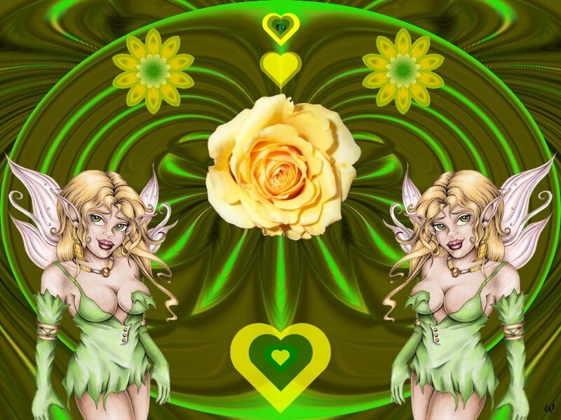 Two Fairies with a Rose