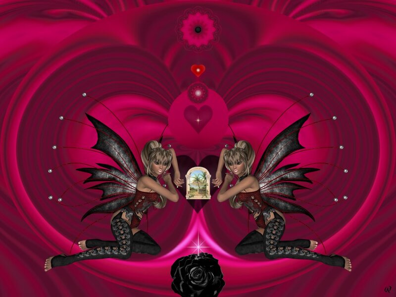 Two Fairies with Black Wings — Pink