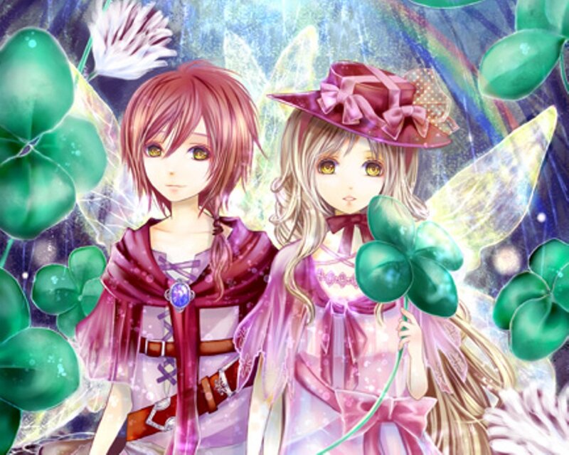 Two Fairies with Clovers — Green, Magical