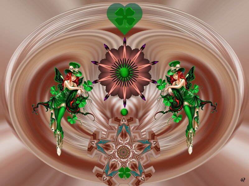 Two Fairies with Clovers — Green