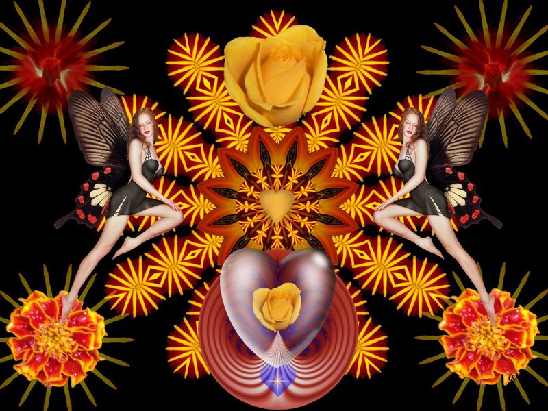Two Fairies with Flowers — Black