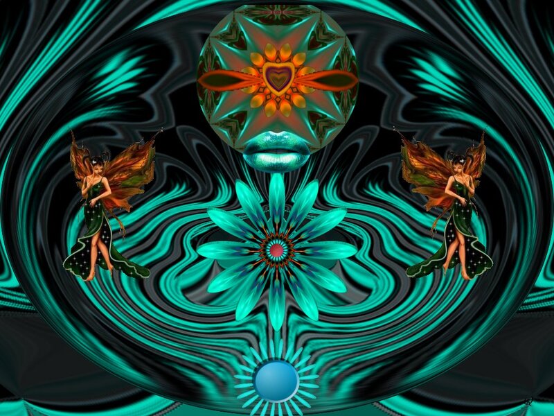 Two Fairies with Flowers — Teal
