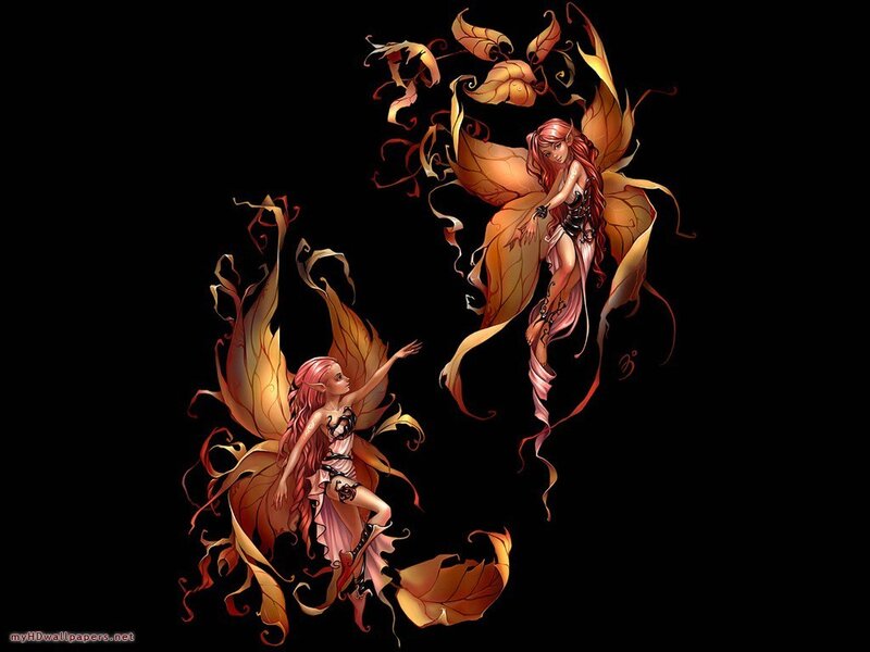 Two Fairies with Leaf Wings — Orange