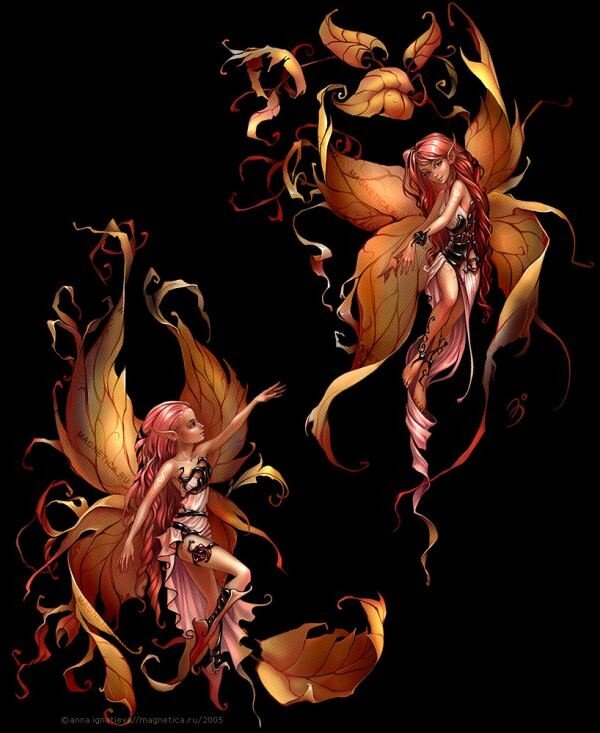 two fairies with leaf wings