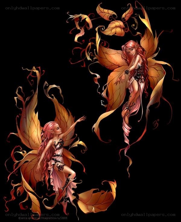 two fairies with leaf wings