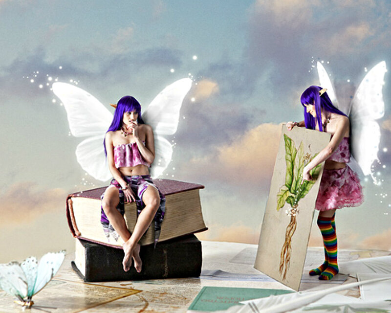 Two Fairies with Purple Hair