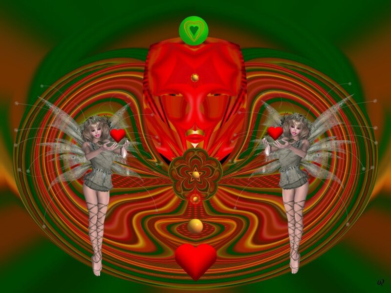Two Fairies with Red Hearts