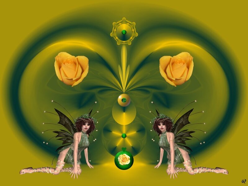 Two Fairies with Roses — Yellow
