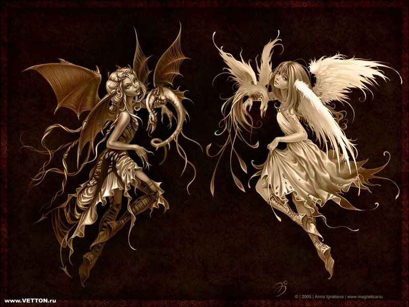 Two fantasy angels with wings