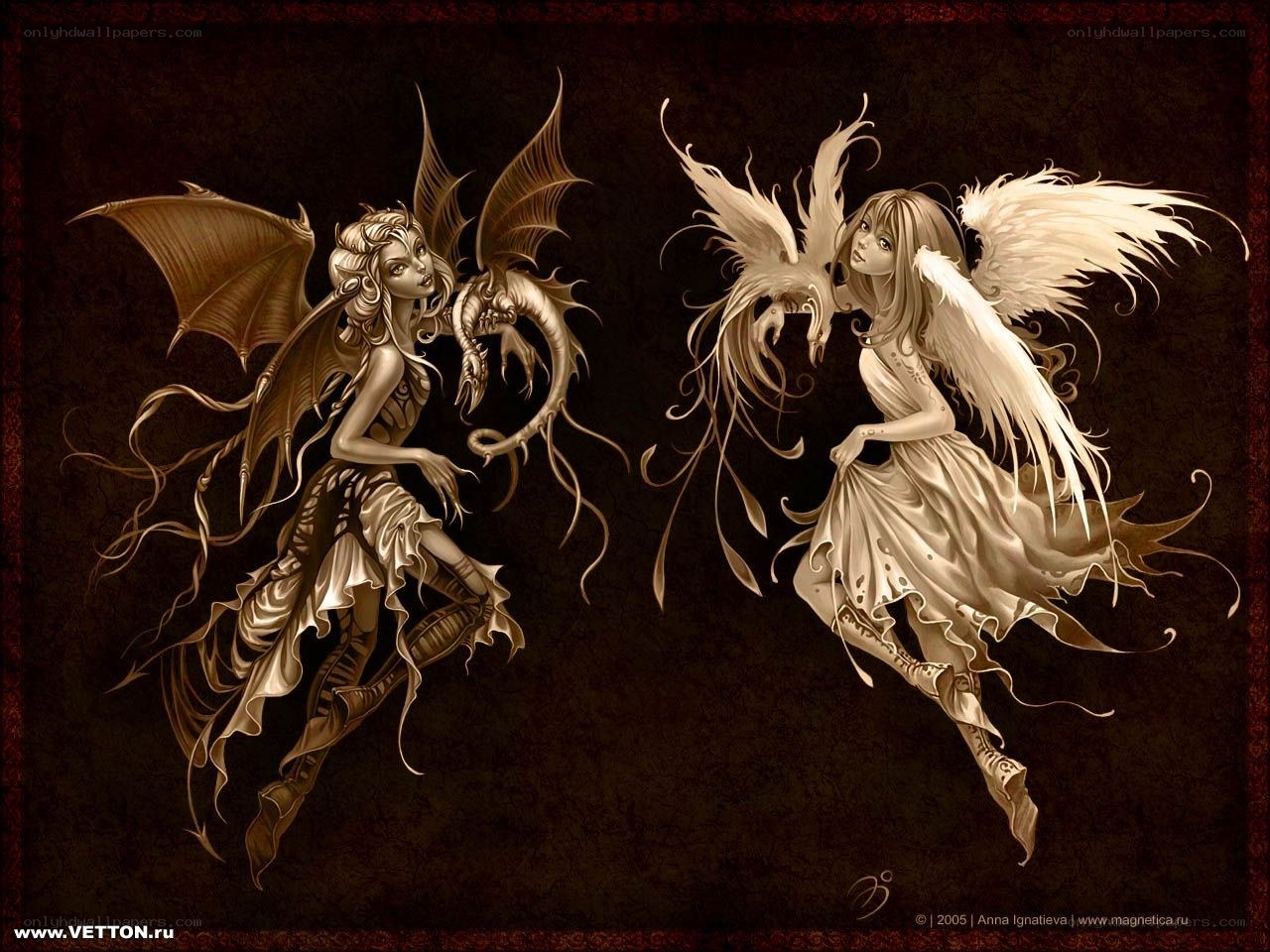 Two fantasy angels with wings