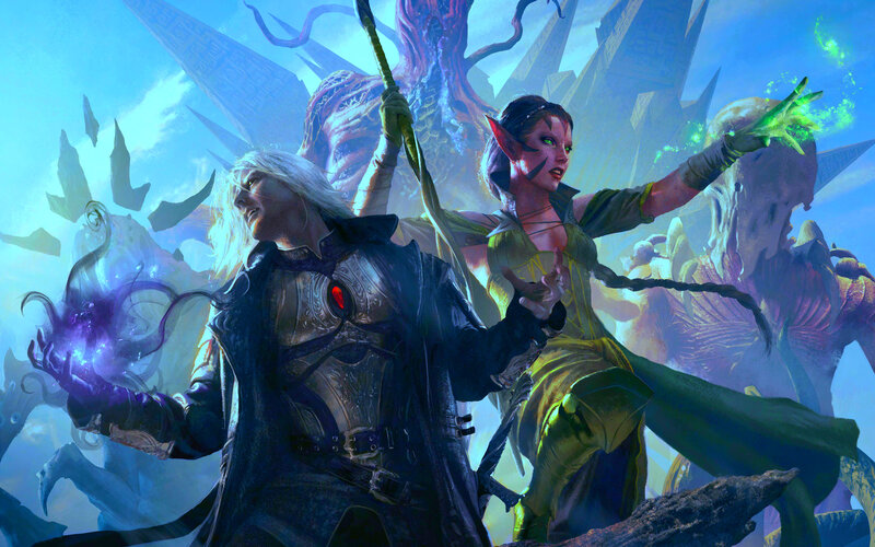 Two Fantasy Characters Casting Spells