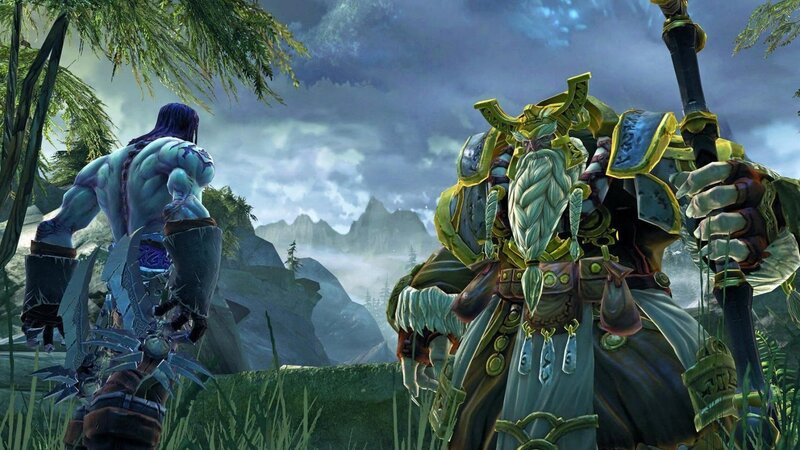Two Fantasy Characters — Green, Dramatic, Digital Art, Mountains