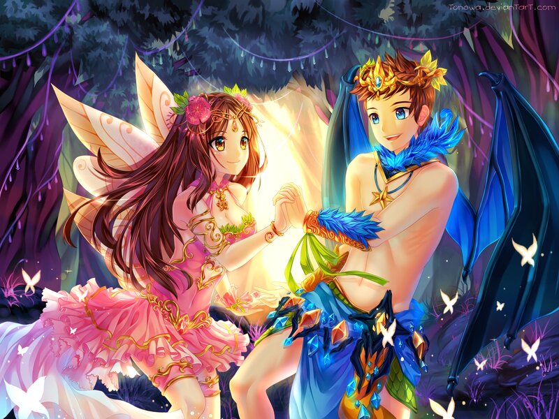 Two Fantasy Characters Holding Hands — Pink