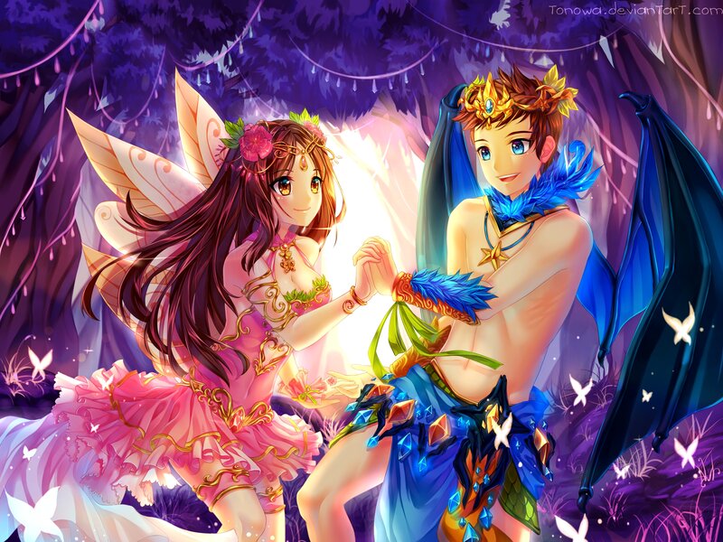 Two Fantasy Characters Holding Hands — Purple