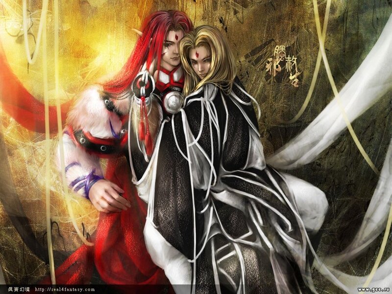 Two fantasy characters in a dramatic pose