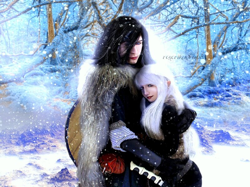 Two Fantasy Characters in Snow