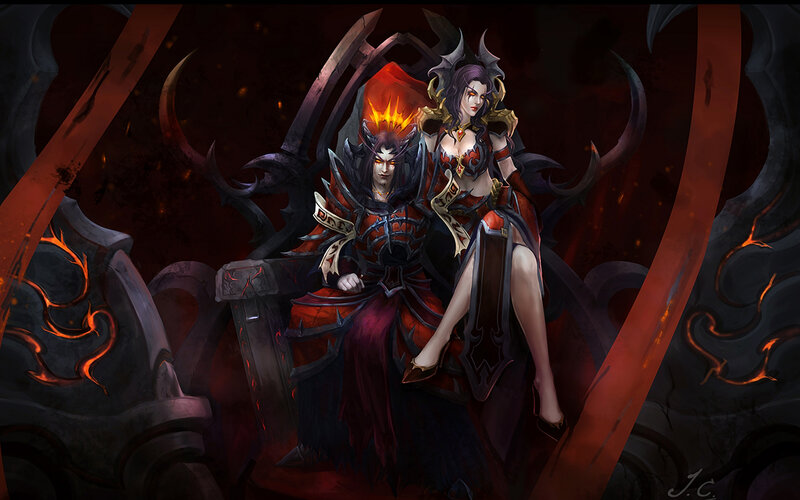 Two Fantasy Characters on Throne