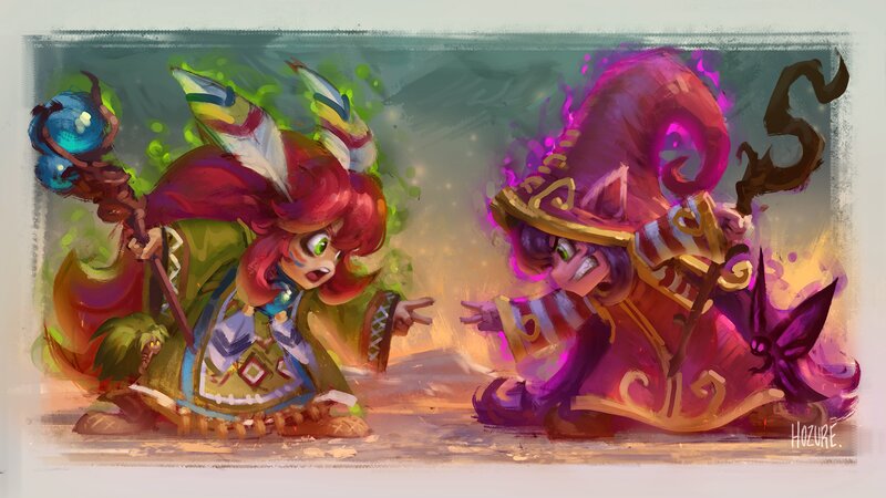 Two Fantasy Characters — Purple, Dramatic, Digital Art, Magic Staffs