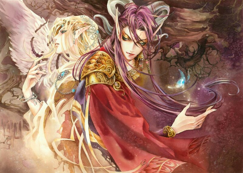 Two Fantasy Characters — Purple, Dramatic, Digital Art, Wings, Armor