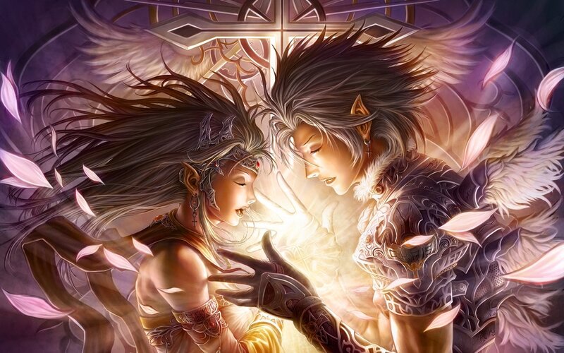 Two Fantasy Characters — Purple, Dramatic, Digital Art, Wings