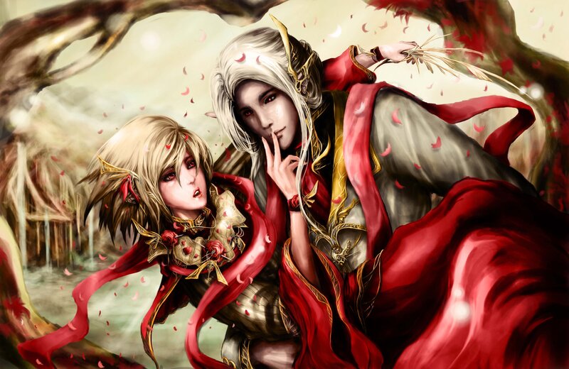 Two Fantasy Characters — Red, Dramatic, Autumn, Digital Art