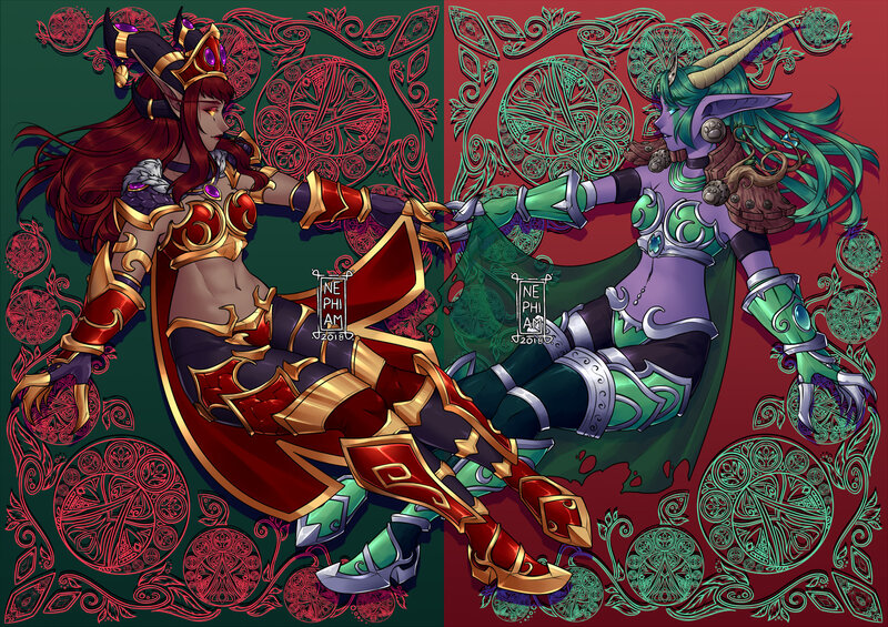 Two Fantasy Characters — Red, Dramatic, Digital Art, Armor