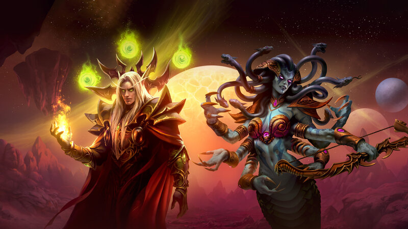 Two Fantasy Characters — Red, Dramatic, Night