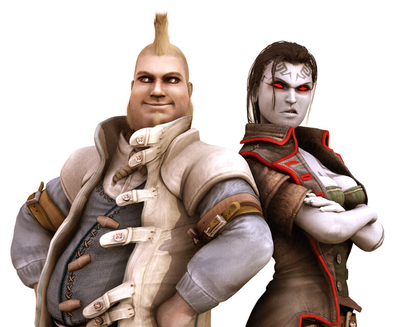 Two fantasy characters standing together