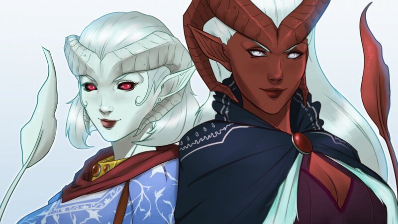 Two Fantasy Characters — White, Dramatic, Digital Art