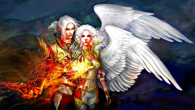 Two Fantasy Characters — White, Dramatic