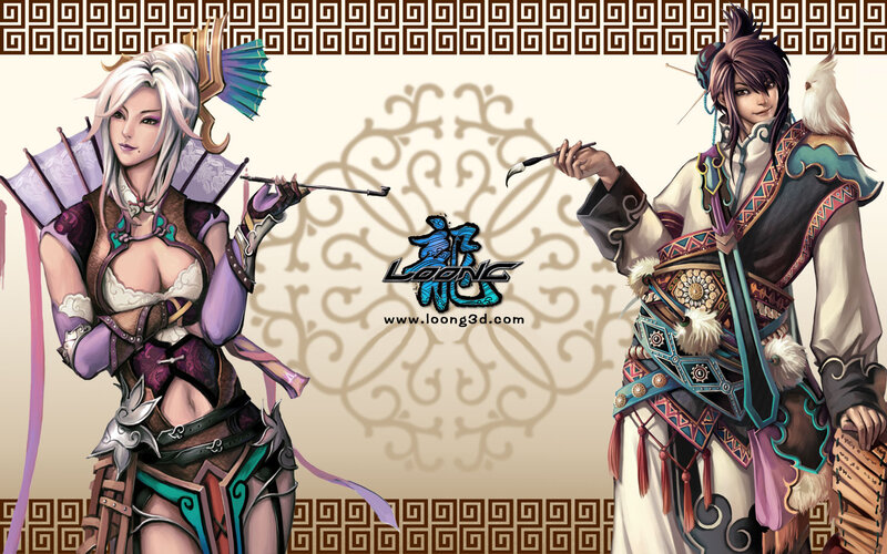 Two fantasy characters with fans