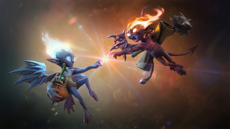 Two Fantasy Creatures Fighting — Orange