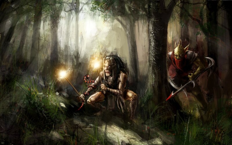 Two Fantasy Creatures in Forest