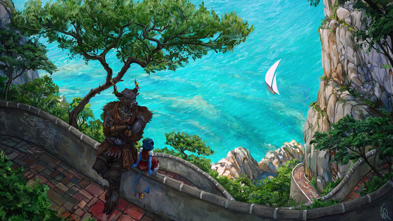 Two Fantasy Creatures on a Wall