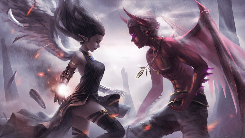 Two Fantasy Figures Facing Off
