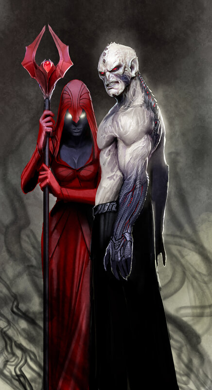 Two Fantasy Figures — Red, Dramatic