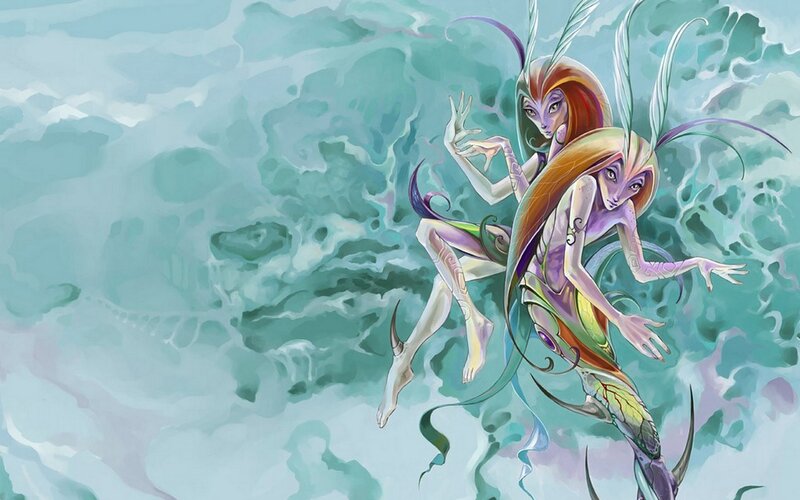 two fantasy nymphs in water