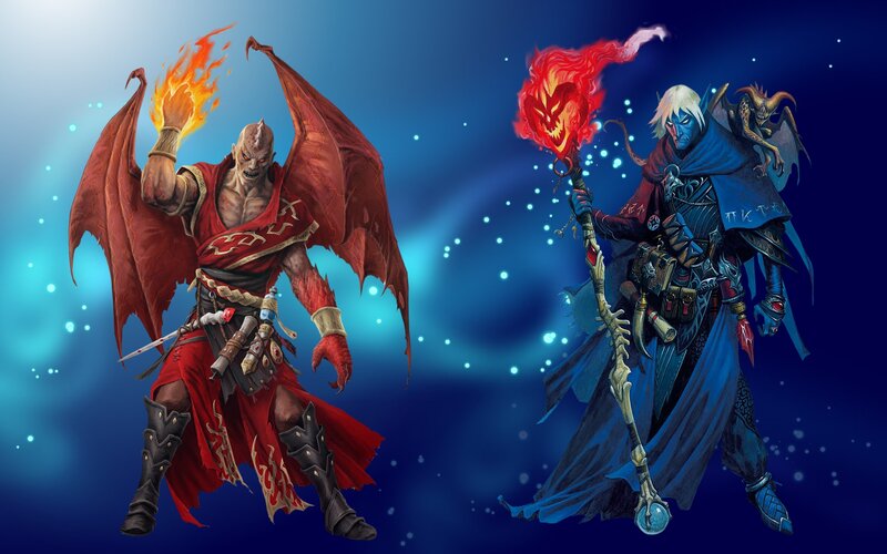 Two Fantasy Warriors — Blue, Dramatic, Night