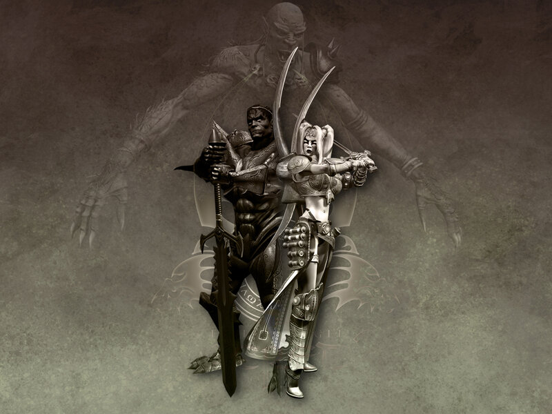 Two Fantasy Warriors — Gray, Dramatic, Digital Art