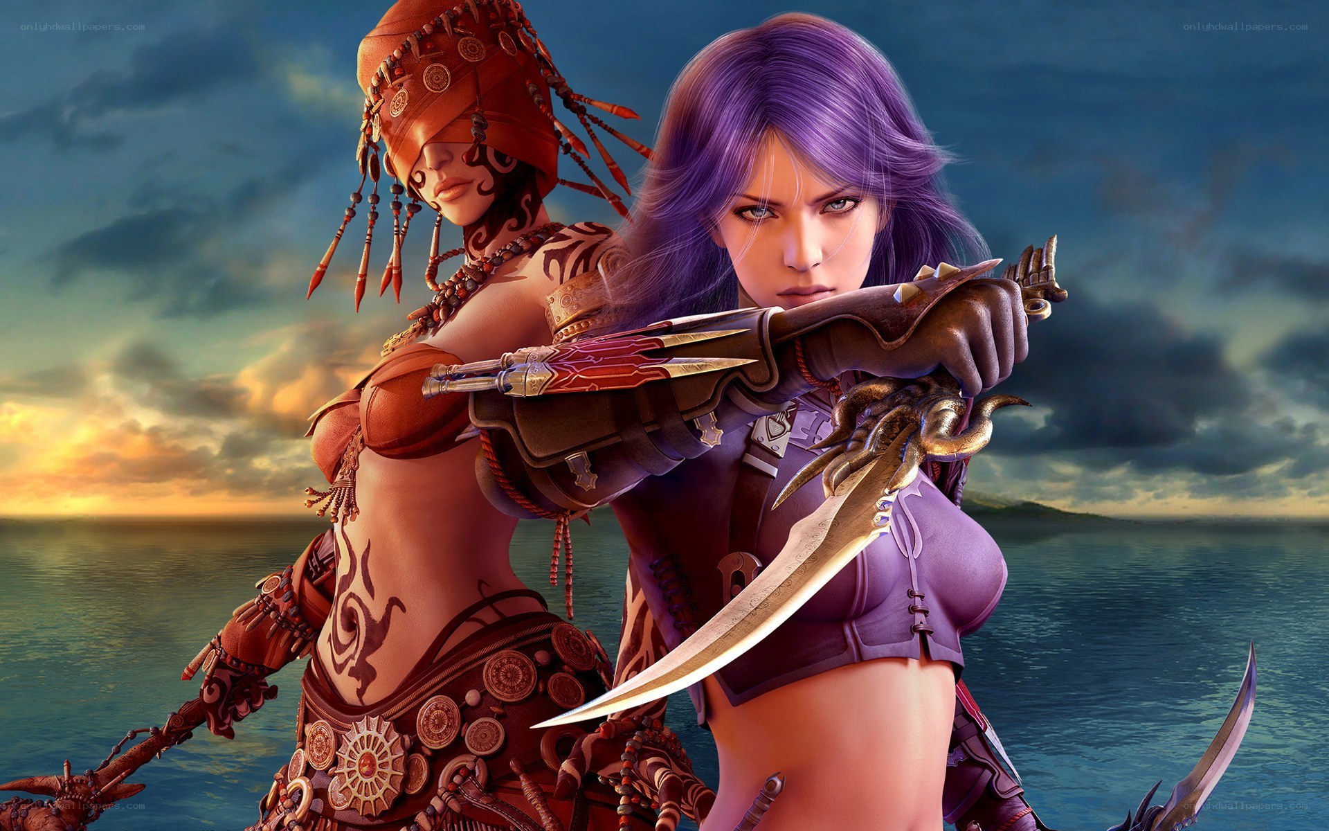 Two fantasy warriors on a beach