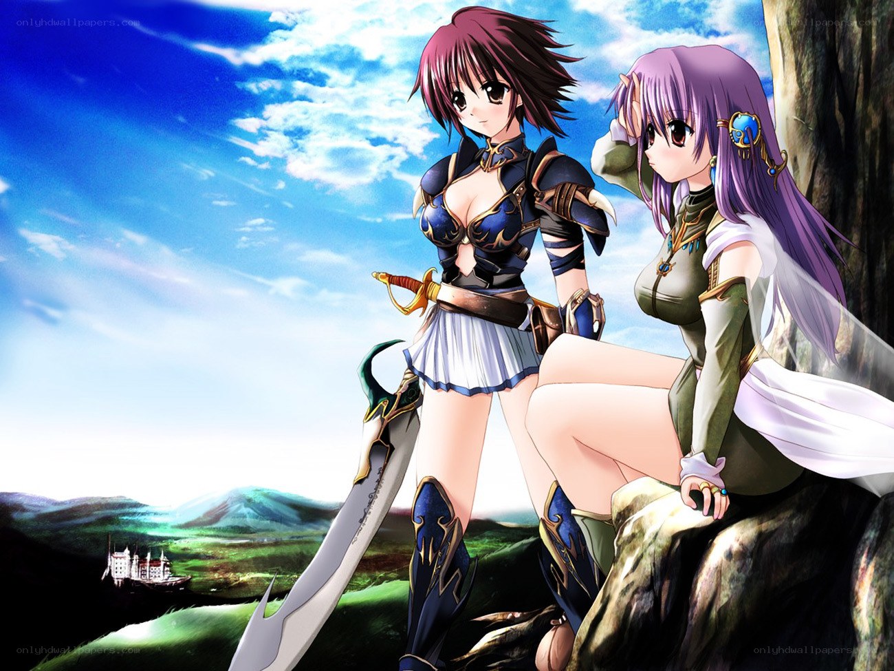 Two fantasy warriors on a cliff
