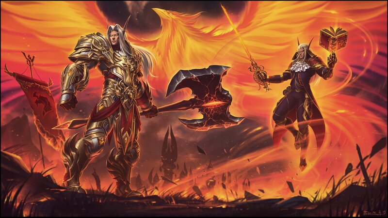 Two Fantasy Warriors — Orange, Dramatic, Sunset