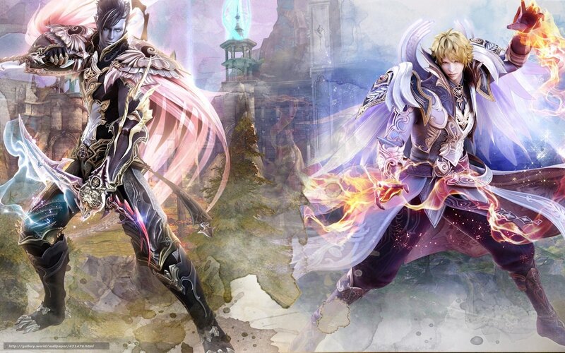 Two Fantasy Warriors — Purple, Dramatic, Digital Art, Magic