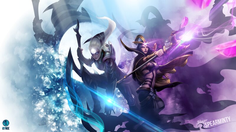 Two Fantasy Warriors — Purple, Dramatic, Digital Art, Swords, Magic