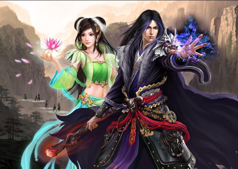 Two Fantasy Warriors — Purple, Dramatic, Digital Art