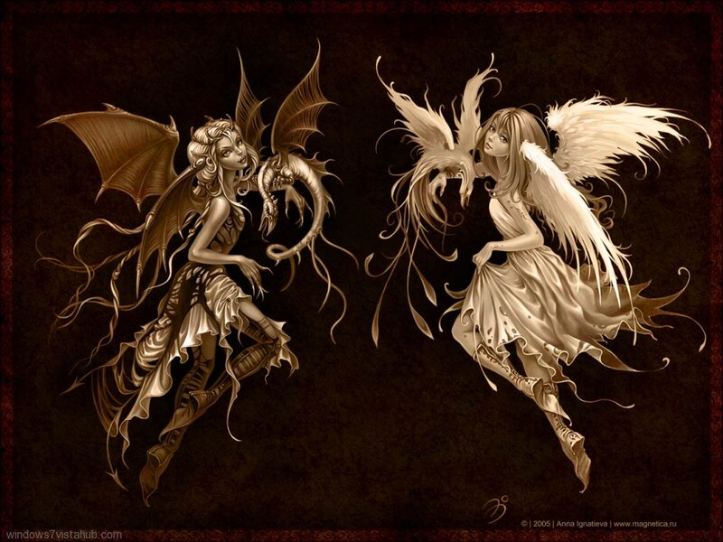 Two Fantasy Winged Figures
